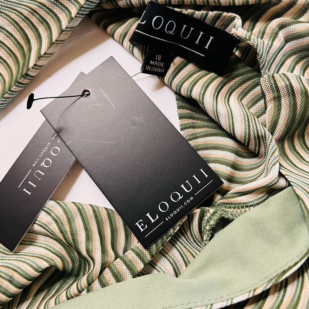 Eloquii Mesh Printed V Neck Twist Open Back Midi Dress Size 18 NWT Green Cream - Picture 5 of 12